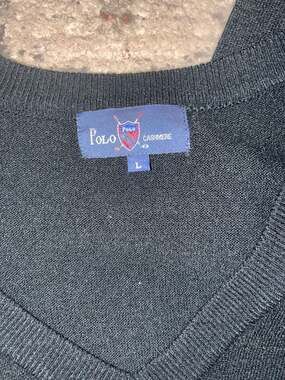 Vintage Polo Cashmere Black V-Neck Long Sleeve Sweater Size L